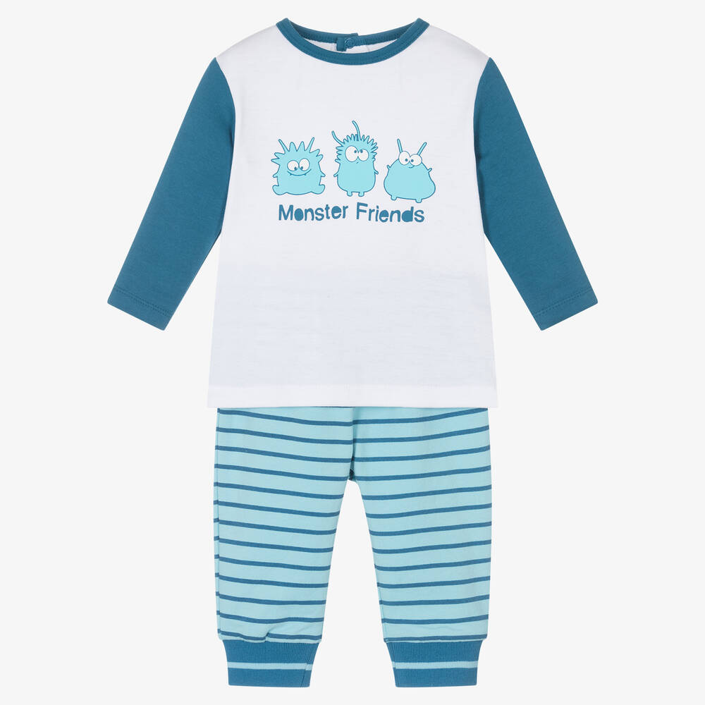 FS Baby - Boys Blue Cotton Monster Trouser Set | Childrensalon