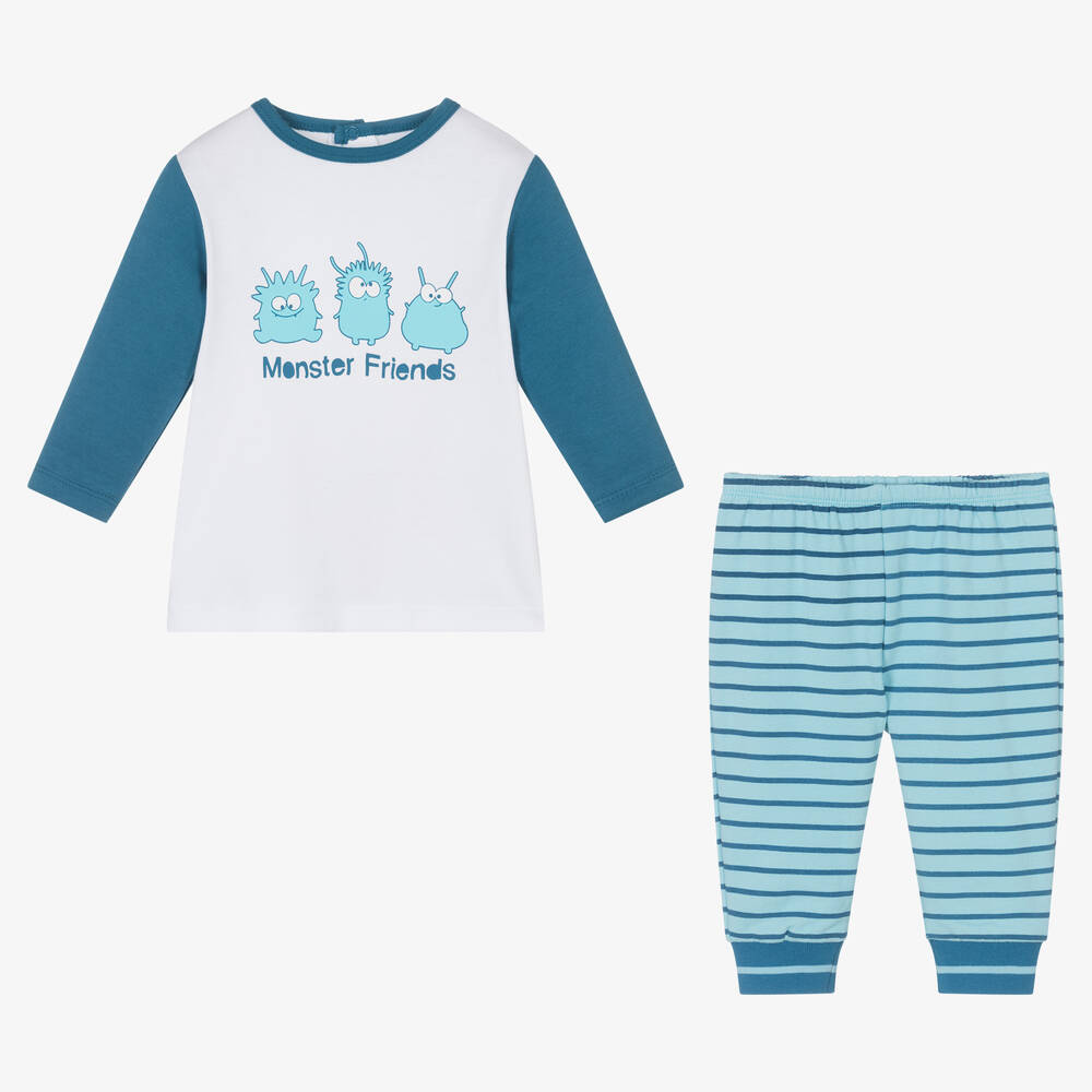 FS Baby-Boys Blue Cotton Monster Trouser Set | Childrensalon Outlet
