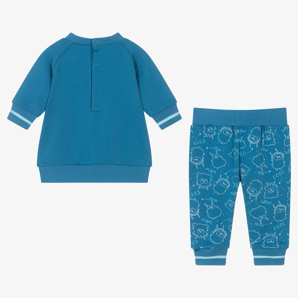 FS Baby-Boys Blue Cotton Monster Trouser Set | Childrensalon Outlet