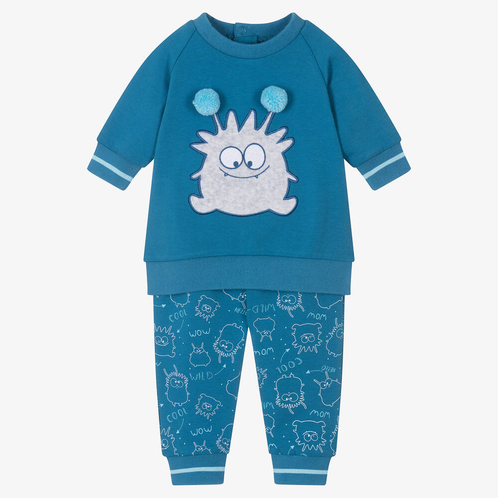 FS Baby - Boys Blue Cotton Monster Trouser Set | Childrensalon