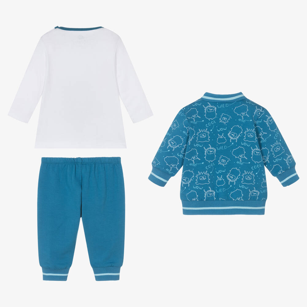 FS Baby-Boys Blue Cotton Monster Trouser Set | Childrensalon Outlet