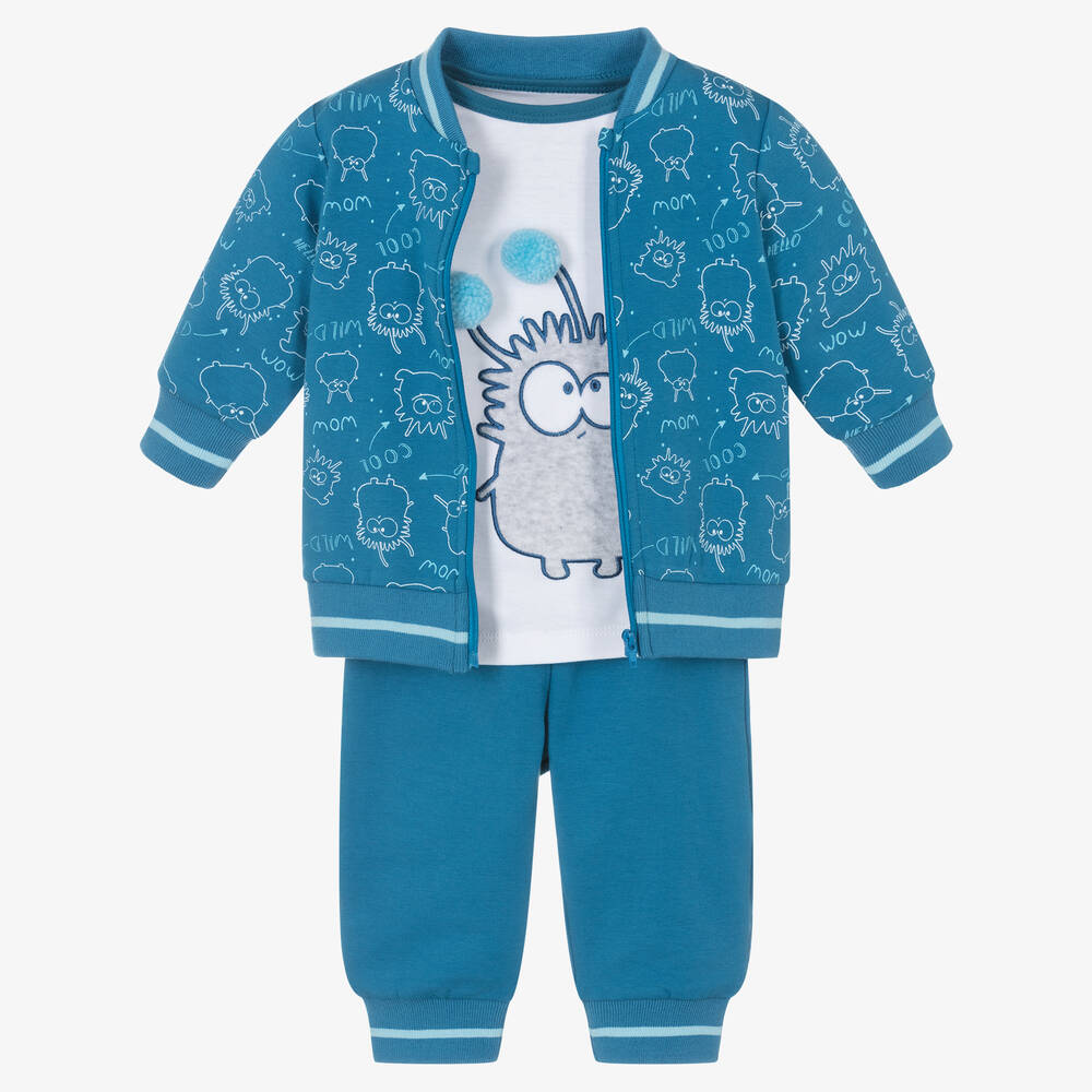 FS Baby - Boys Blue Cotton Monster Trouser Set | Childrensalon