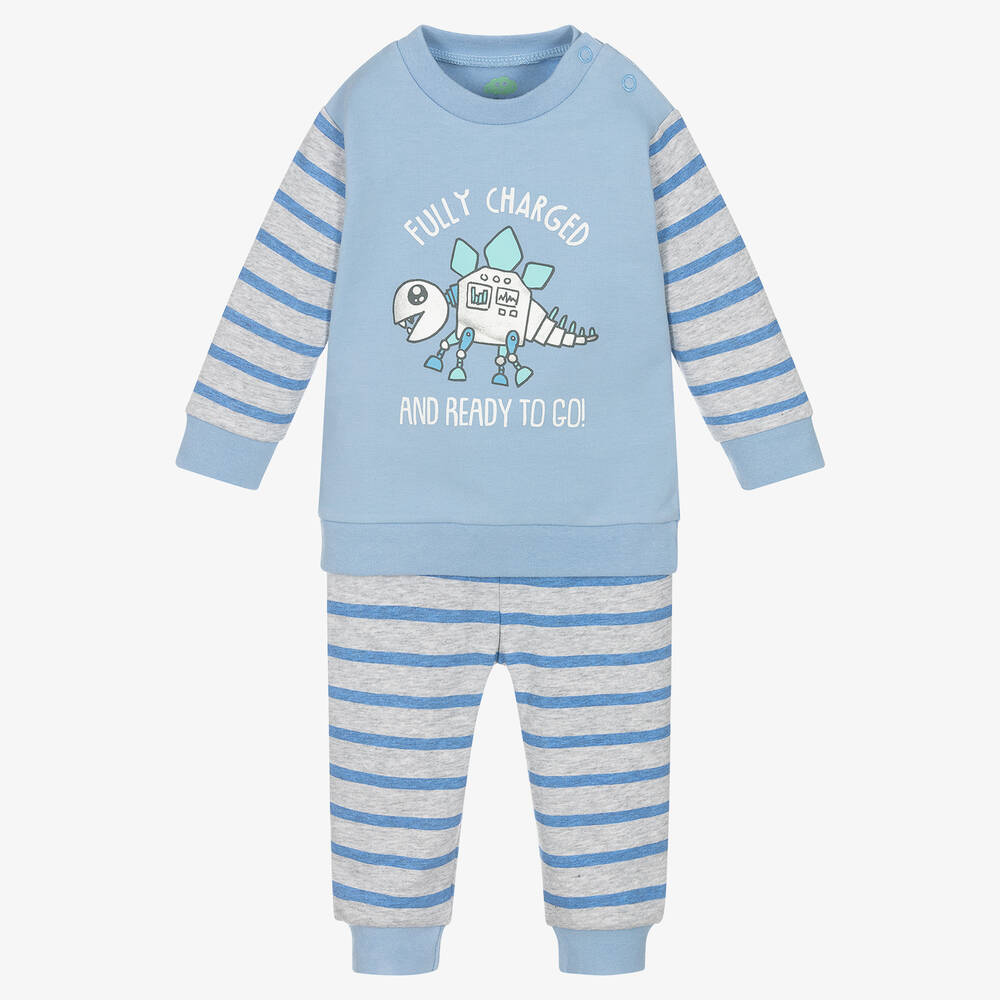 FS Baby-Boys Blue Cotton Robot Dino Trouser Set | Childrensalon Outlet