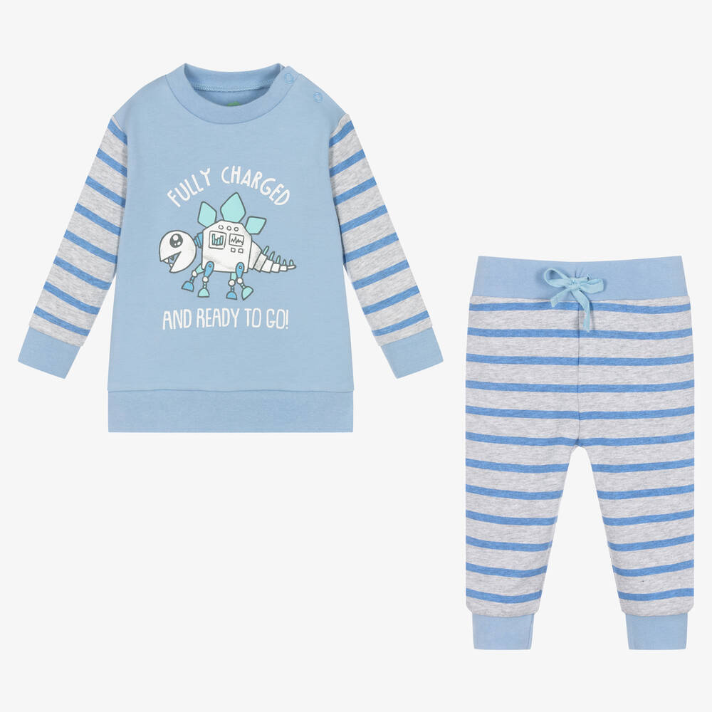 إف إس بيبي-Boys Blue Cotton Robot Dino Trouser Set | Childrensalon Outlet