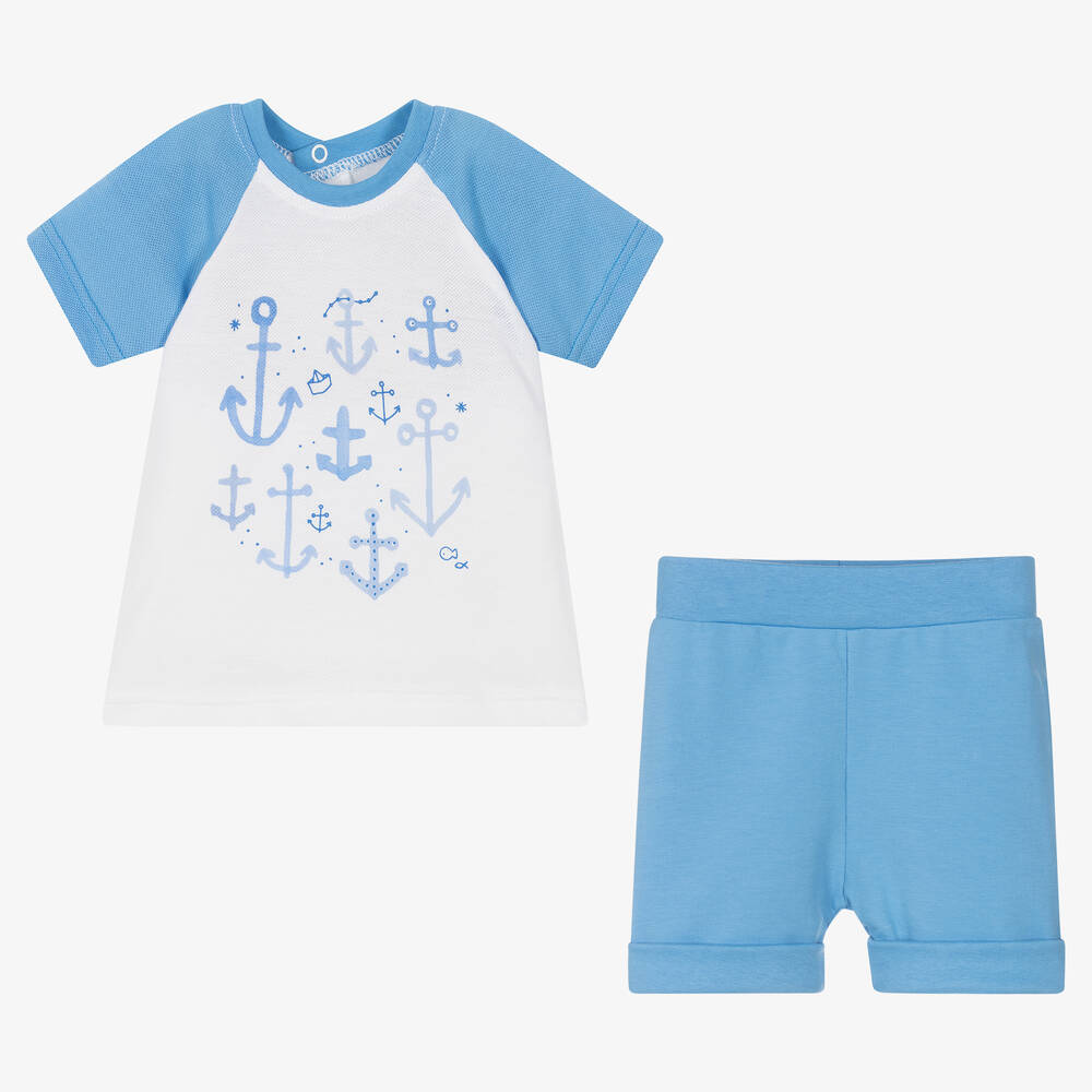 FS Baby-Boys Blue Cotton Shorts Set | Childrensalon Outlet