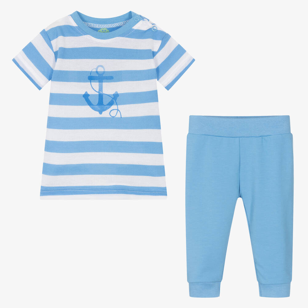 FS Baby-Boys Blue Cotton Trouser Set | Childrensalon Outlet