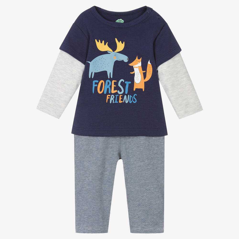 FS Baby-Boys Blue Cotton Trouser Set | Childrensalon Outlet