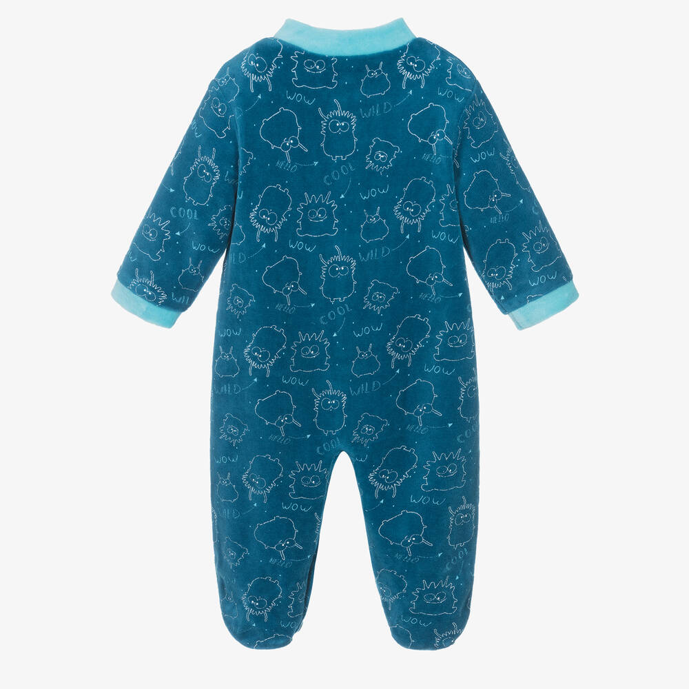FS Baby-Boys Blue Cotton Velour Monster Babygrow | Childrensalon Outlet