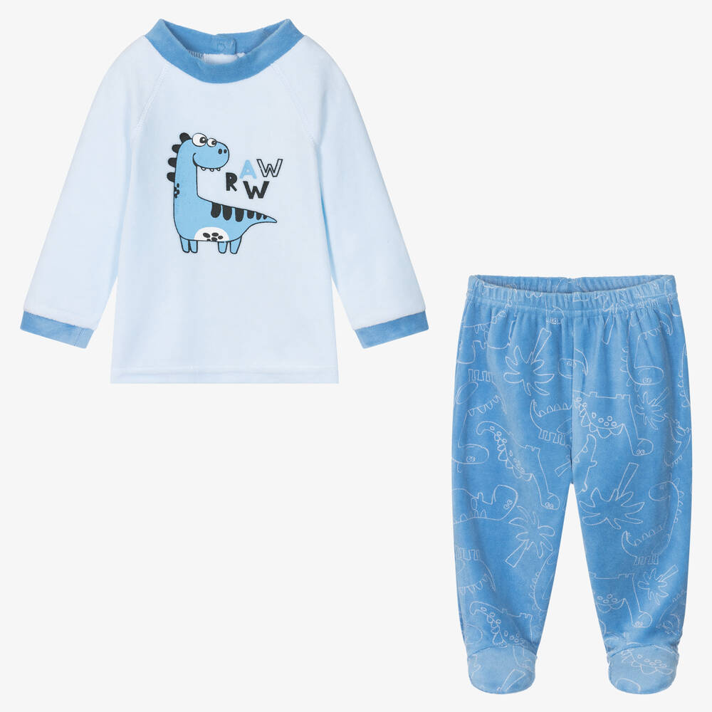 FS Baby-Boys Blue Dinosaur 2 Piece Babygrow | Childrensalon Outlet