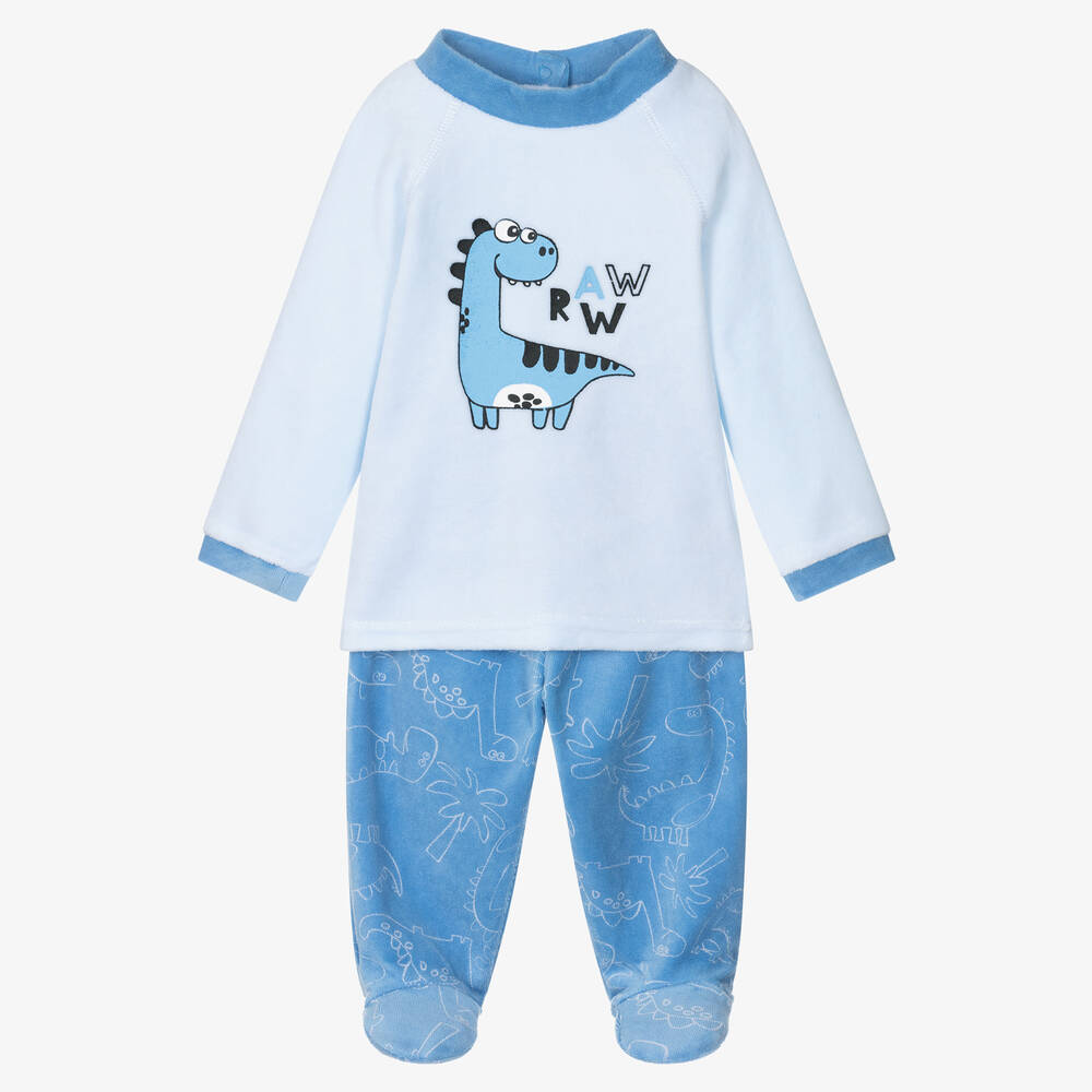 FS Baby - Boys Blue Dinosaur 2 Piece Babygrow | Childrensalon