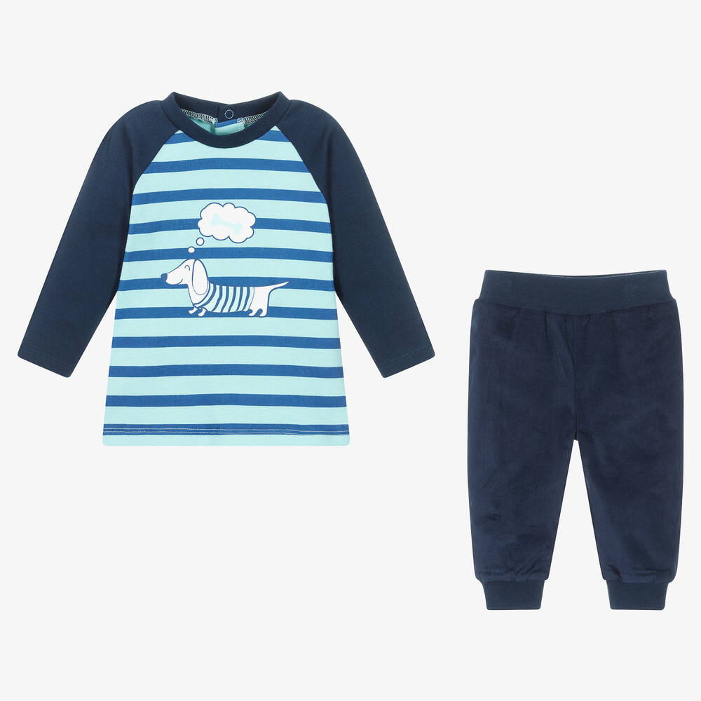 FS Baby-Boys Blue & Green Stripe Trouser Set | Childrensalon Outlet