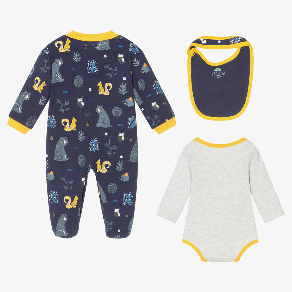 FS Baby-Boys Blue & Grey Babysuit Set | Childrensalon Outlet