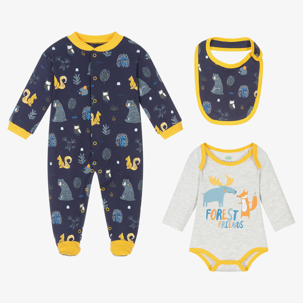FS Baby - Boys Blue & Grey Babysuit Set | Childrensalon