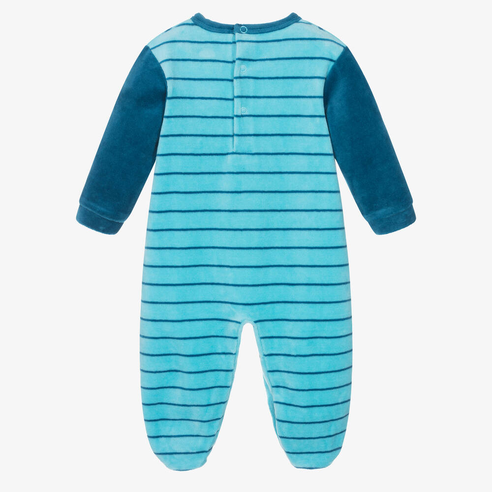 FS Baby-Boys Blue Striped Velour Monster Babygrow | Childrensalon Outlet