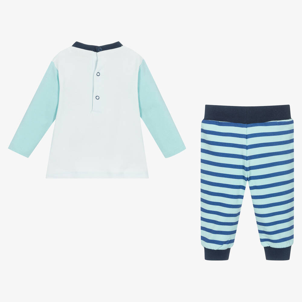 FS Baby-Boys Green & Blue Cotton Trouser Set | Childrensalon Outlet