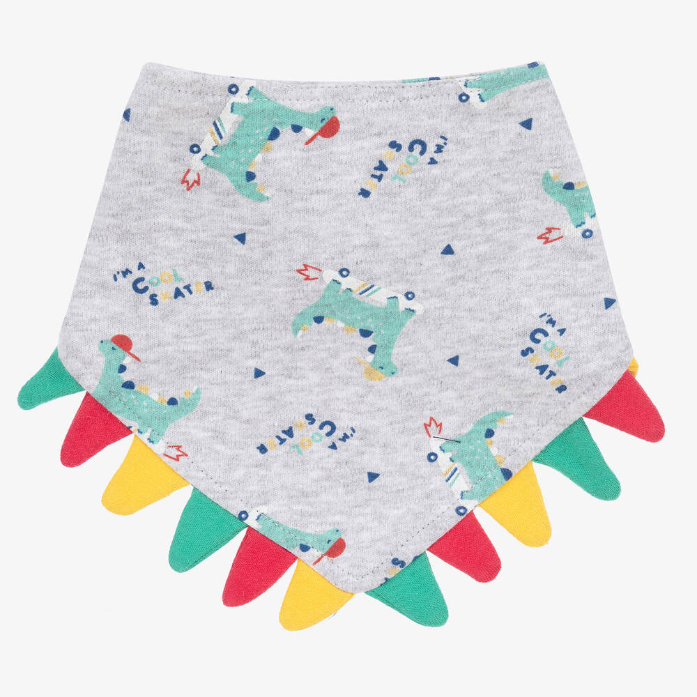 FS Baby-Boys Grey Cotton Dinosaur Print Bib | Childrensalon Outlet