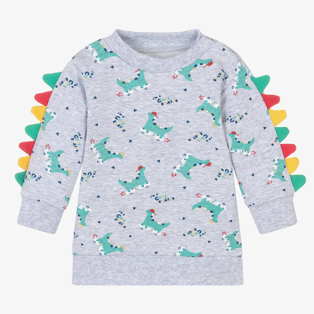 FS Baby - Boys Grey Cotton Dinosaur Sweatshirt | Childrensalon