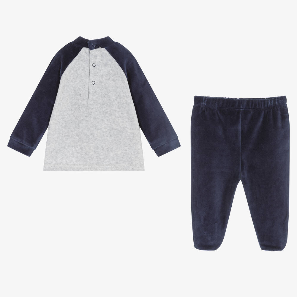 FS Baby-Boys Grey & Navy Blue 2 Piece Babygrow | Childrensalon Outlet