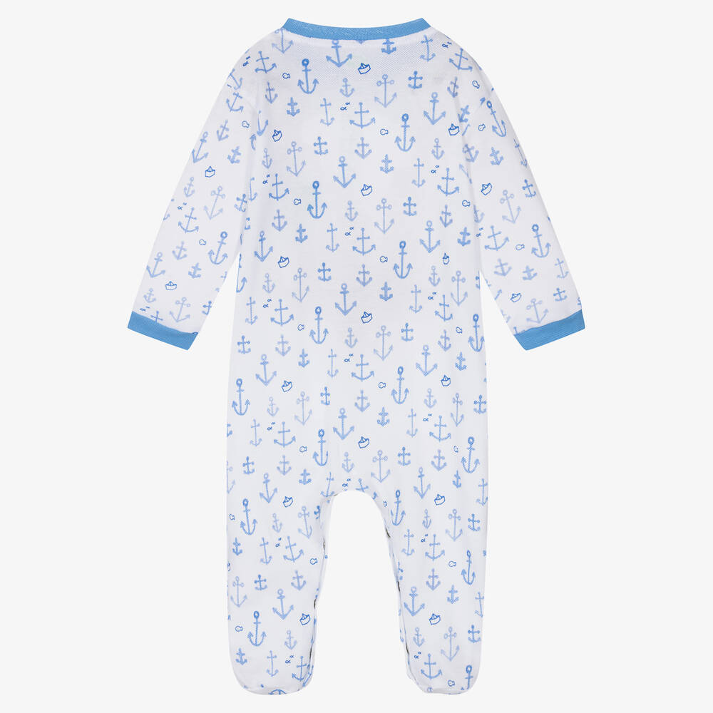 FS Baby-Boys White & Blue Anchor Cotton Babygrow | Childrensalon Outlet