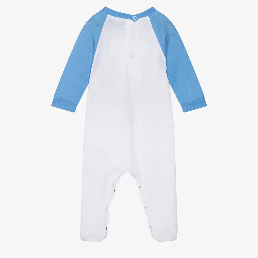 FS Baby-Boys White & Blue Cotton Babygrow | Childrensalon Outlet