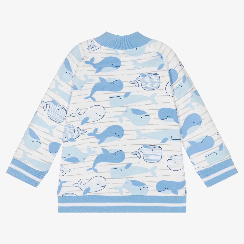 FS Baby-Boys White & Blue Whale Zip-Up Top | Childrensalon Outlet