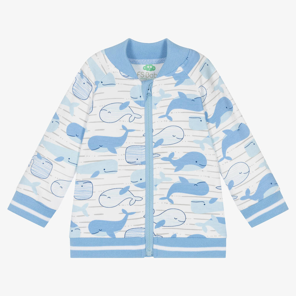 FS Baby - Boys White & Blue Whale Zip-Up Top | Childrensalon