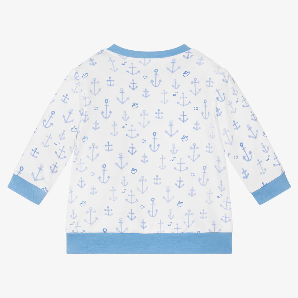 FS Baby-Boys White & Blue Zip-Up Top | Childrensalon Outlet