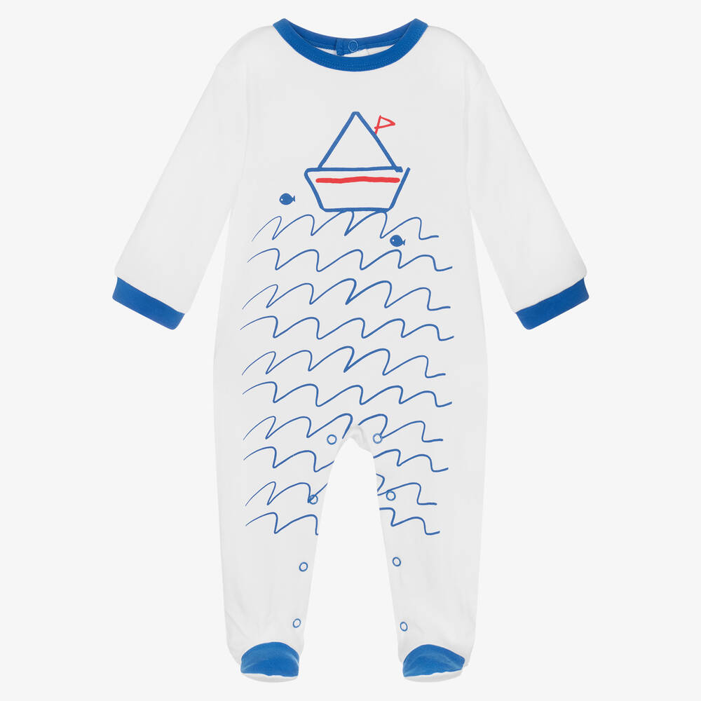 FS Baby - Boys White Cotton Babygrow | Childrensalon