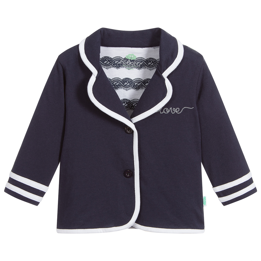 FS Baby-جاكيت بلايزر أطفال بناتي قطن لون كحلي وأبيض | Childrensalon Outlet