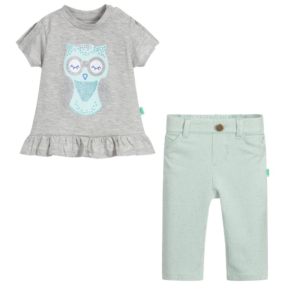 FS Baby-Girls Grey & Green Trouser Set | Childrensalon Outlet