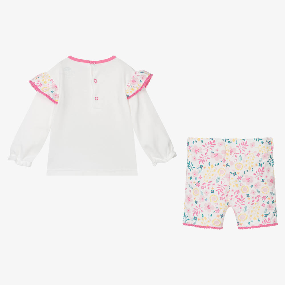 FS Baby-Girls Ivory & Pink Floral Cotton Shorts Set | Childrensalon Outlet