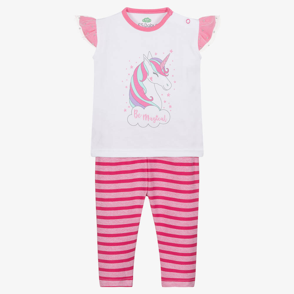 FS Baby - Girls Pink Cotton Unicorn Leggings Set | Childrensalon