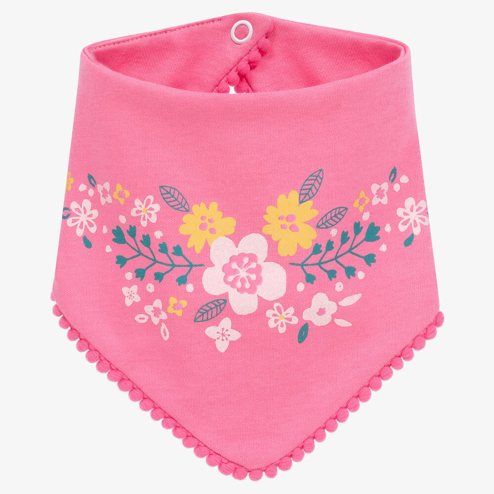 FS Baby - Girls Pink Floral Print Cotton Bib | Childrensalon