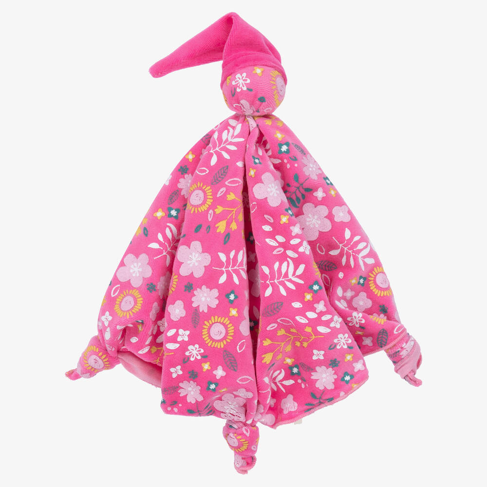 FS Baby - Girls Pink Floral Velour Doudou (35cm) | Childrensalon