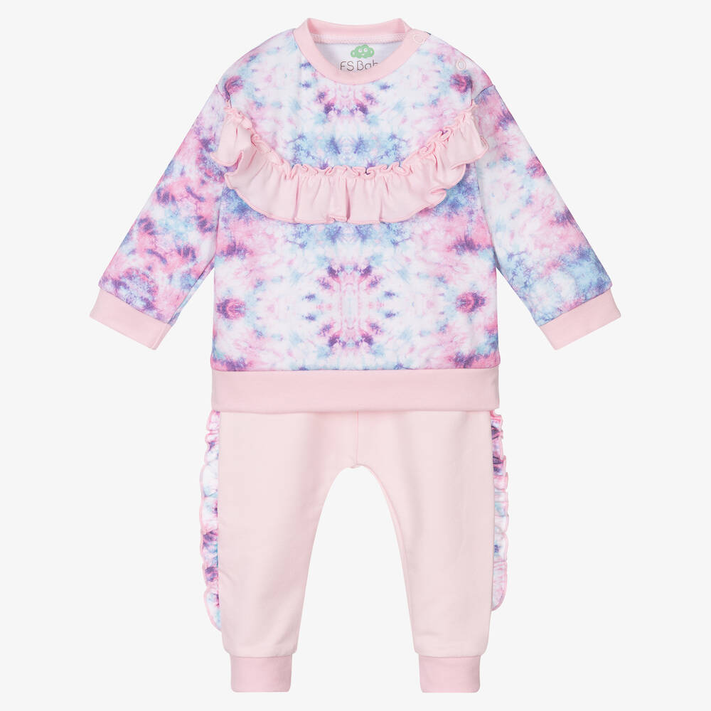 FS Baby - Girls Pink Tie-Dye Cotton Trouser Set | Childrensalon