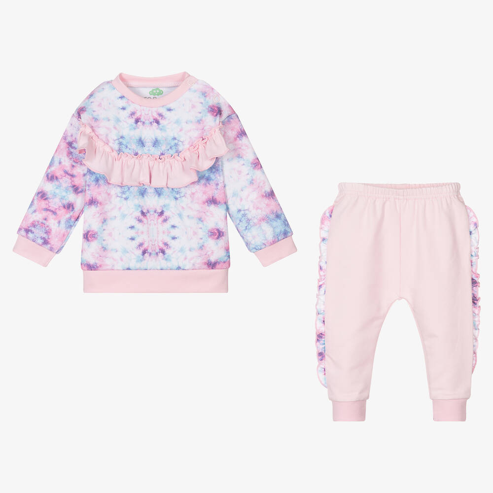 إف إس بيبي-Girls Pink Tie-Dye Cotton Trouser Set | Childrensalon Outlet