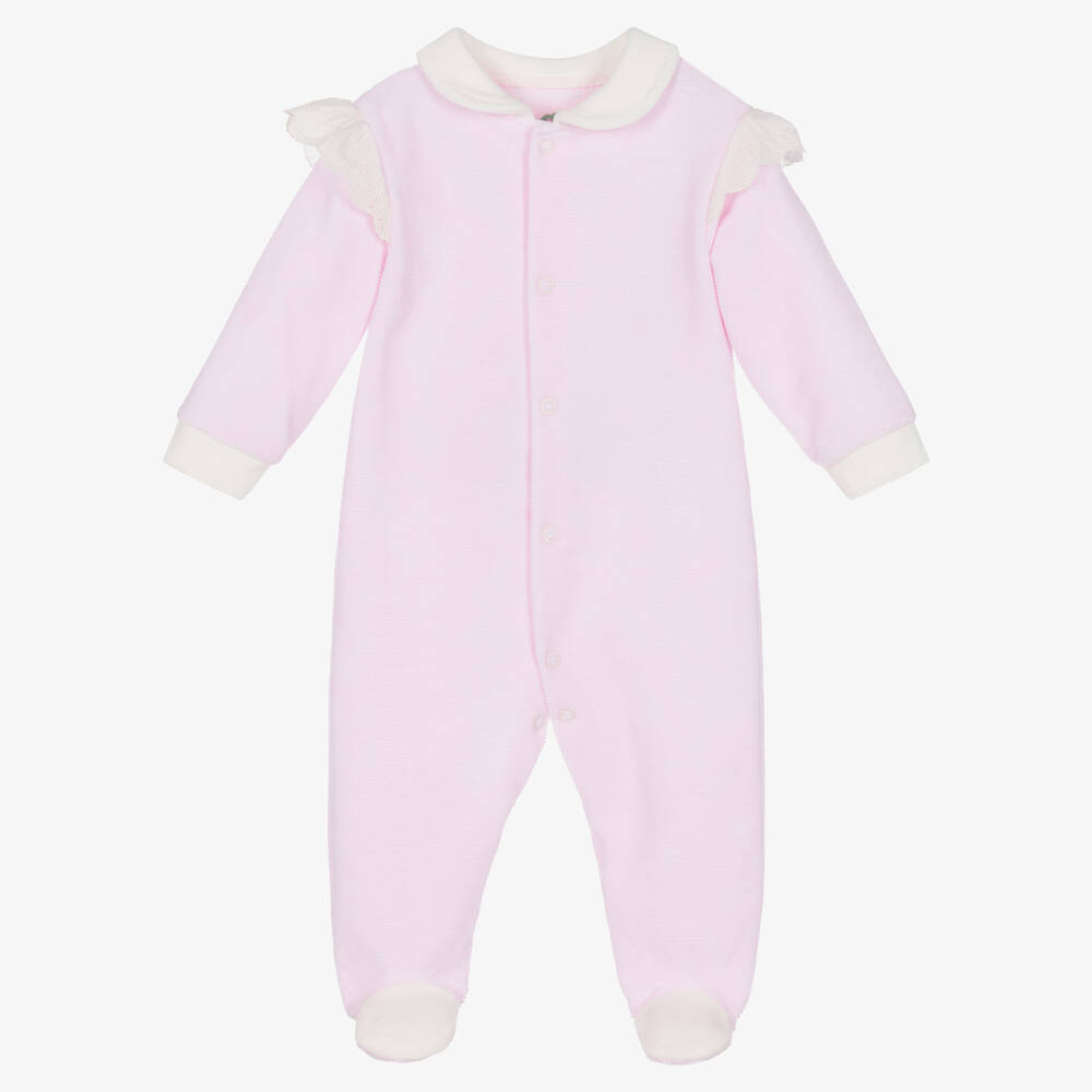 FS Baby - Girls Pink Velour Babygrow | Childrensalon