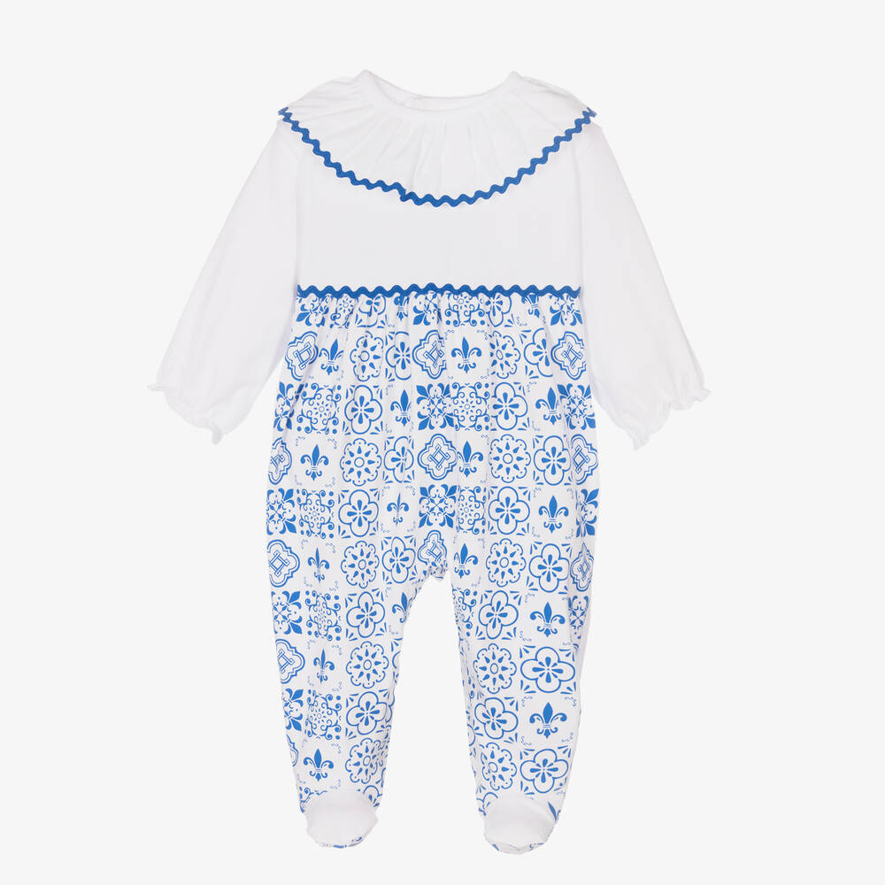 FS Baby - Girls White & Blue Babygrow | Childrensalon