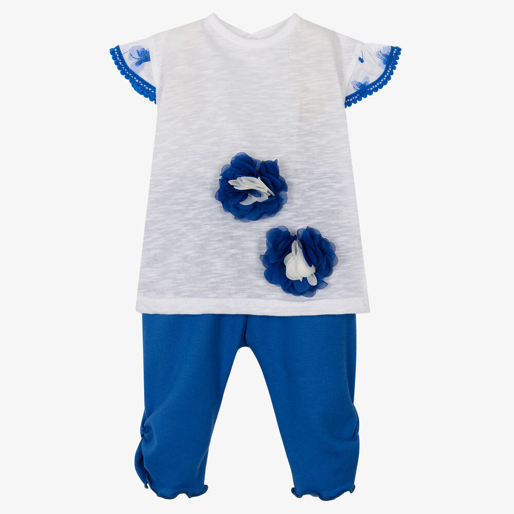 FS Baby - Girls White & Blue Leggings Set | Childrensalon