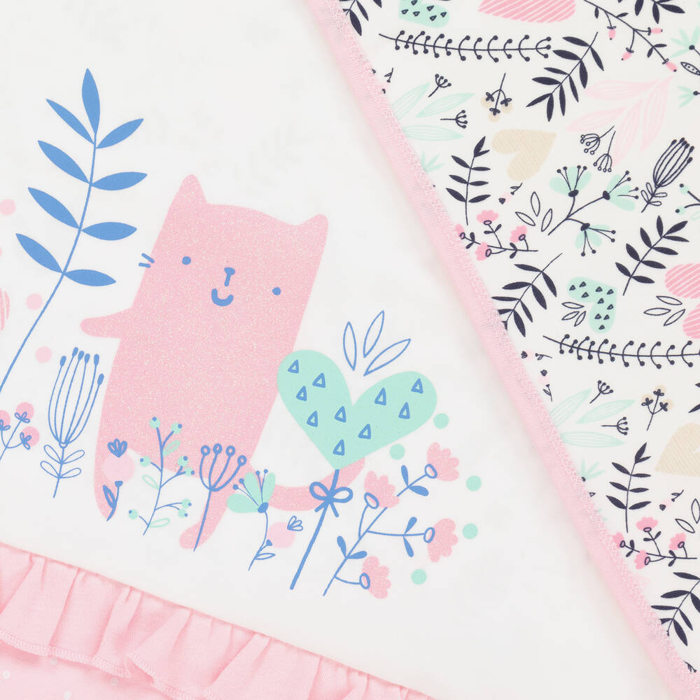 FS Baby-Girls White & Pink Cotton Blanket (80cm) | Childrensalon Outlet