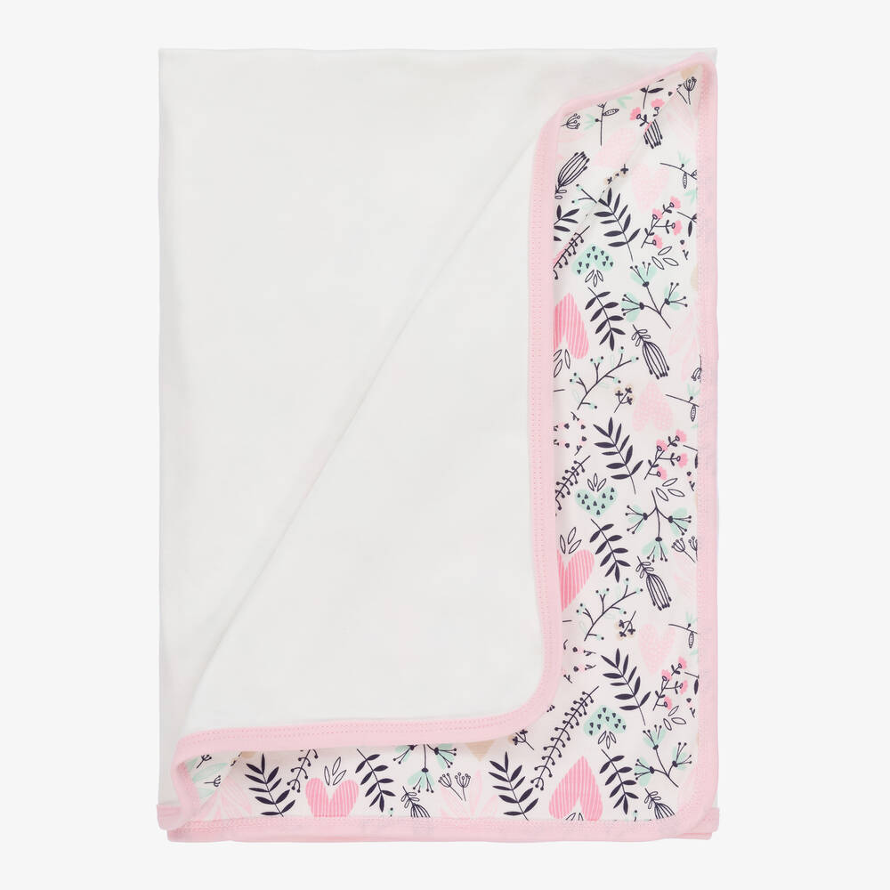 FS Baby-Girls White & Pink Cotton Blanket (80cm) | Childrensalon Outlet