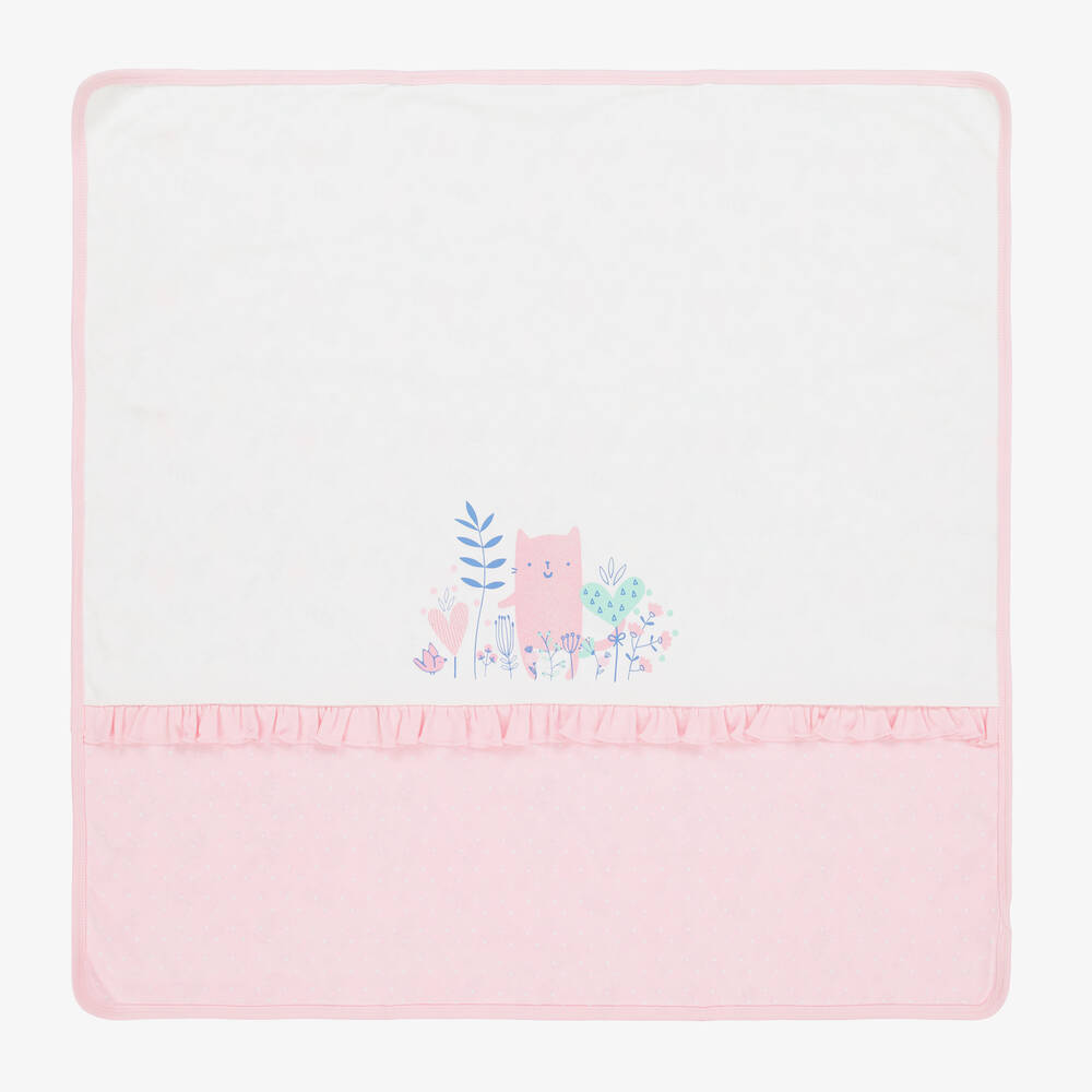 FS Baby - Girls White & Pink Cotton Blanket (80cm) | Childrensalon