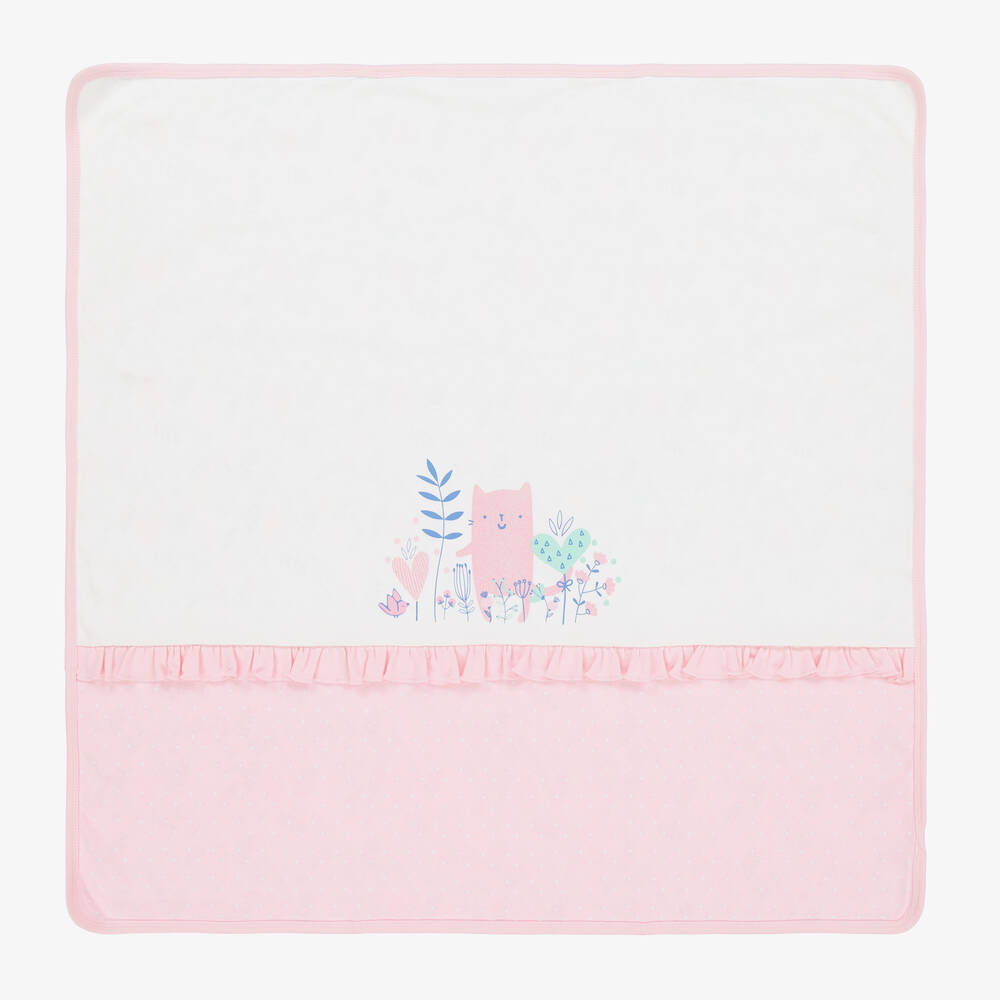 FS Baby-Girls White & Pink Cotton Blanket (80cm) | Childrensalon Outlet