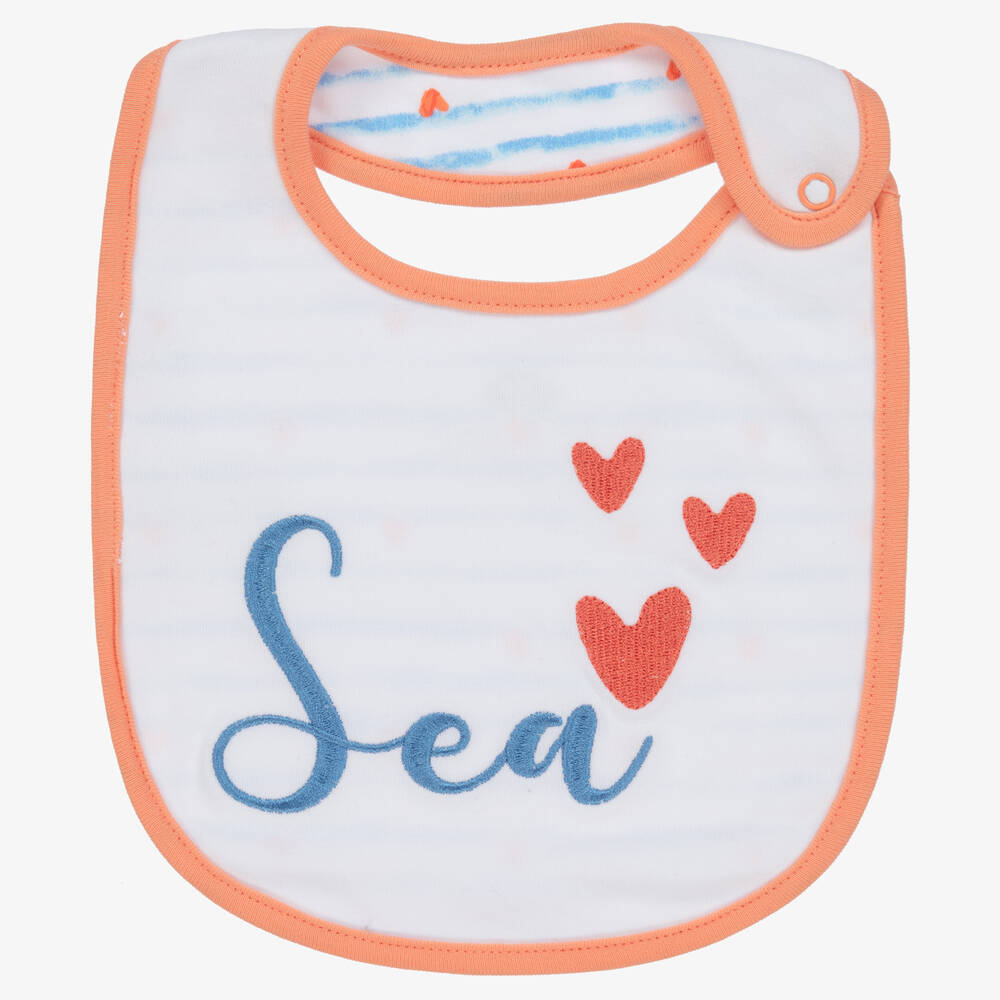 FS Baby-Girls White & Pink Organic Cotton Bib | Childrensalon Outlet