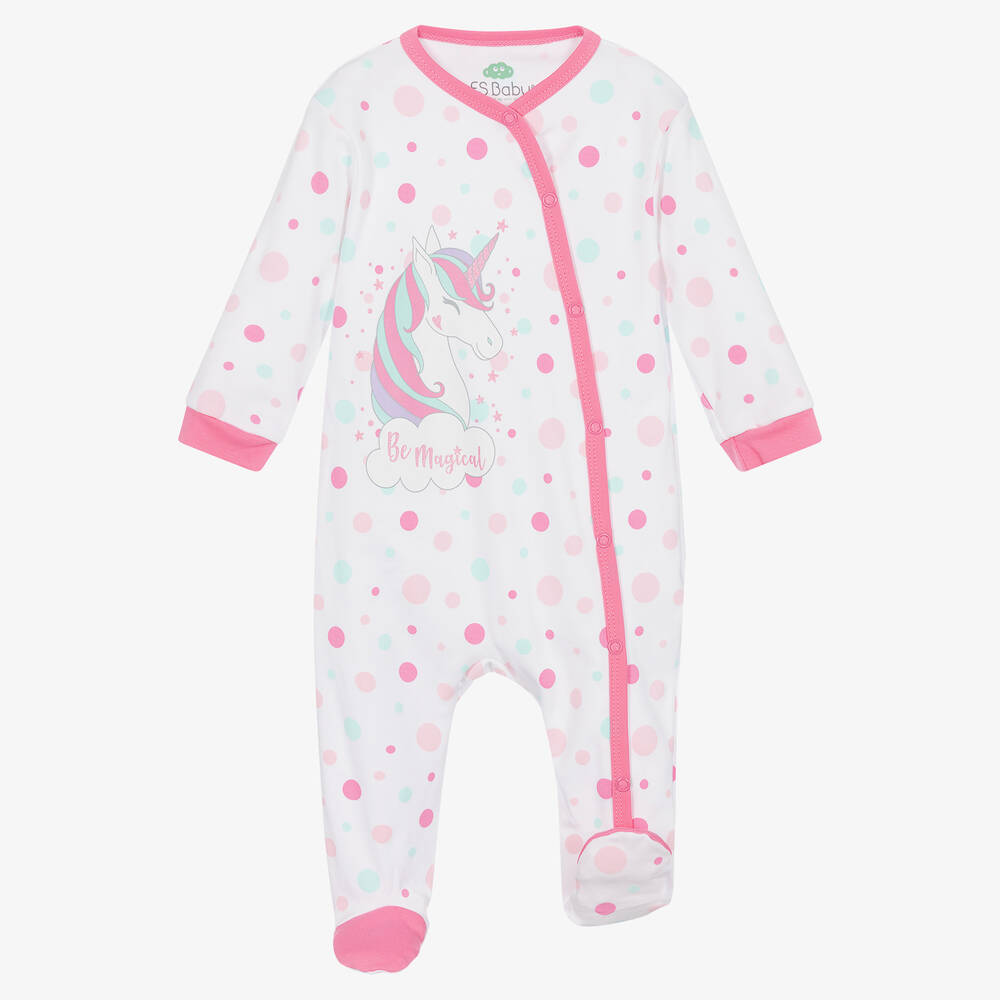 FS Baby-Girls White & Pink Unicorn Babygrow | Childrensalon Outlet