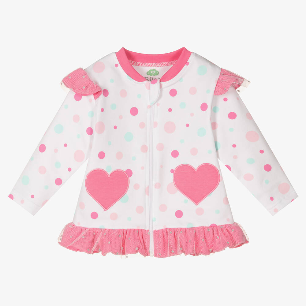 FS Baby - Girls White & Pink Zip-Up Top | Childrensalon