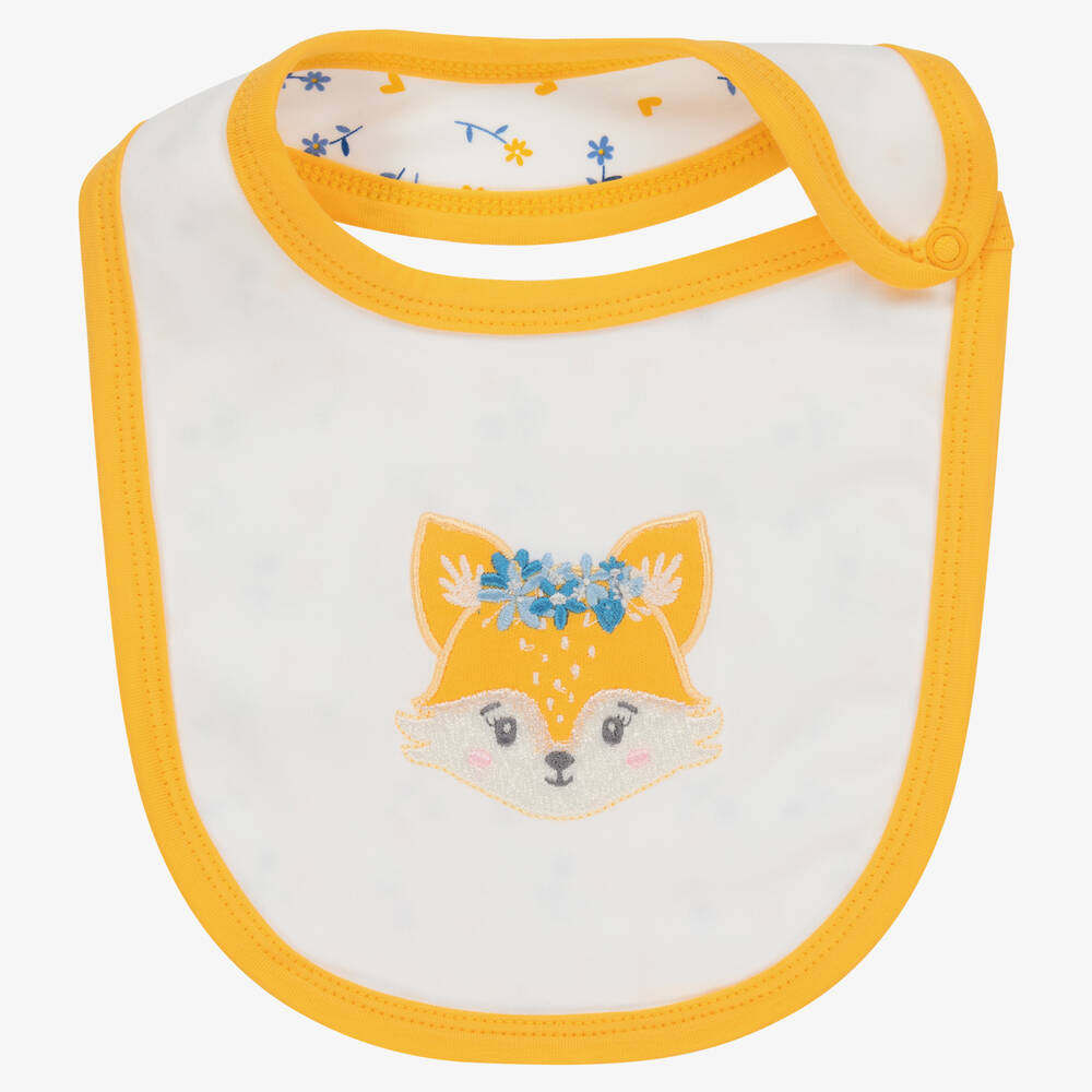 FS Baby - Girls White & Yellow Organic Cotton Bib | Childrensalon