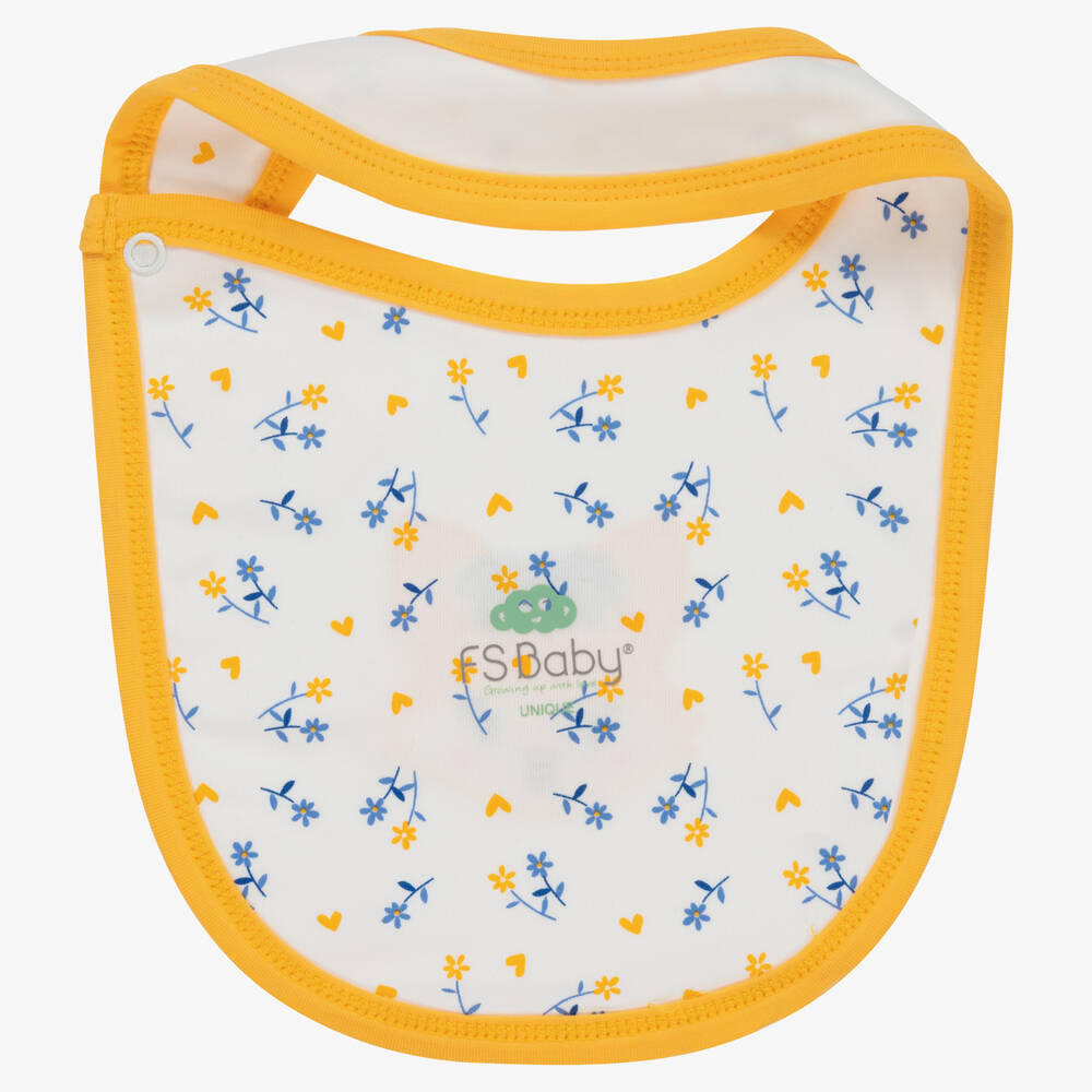 FS Baby-Girls White & Yellow Organic Cotton Bib | Childrensalon Outlet