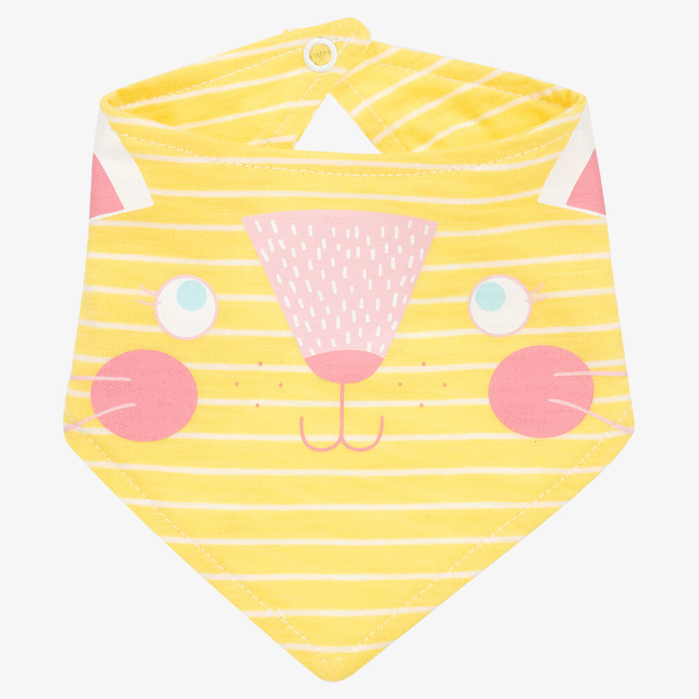 FS Baby - Girls Yellow Organic Cotton Cat Bib | Childrensalon
