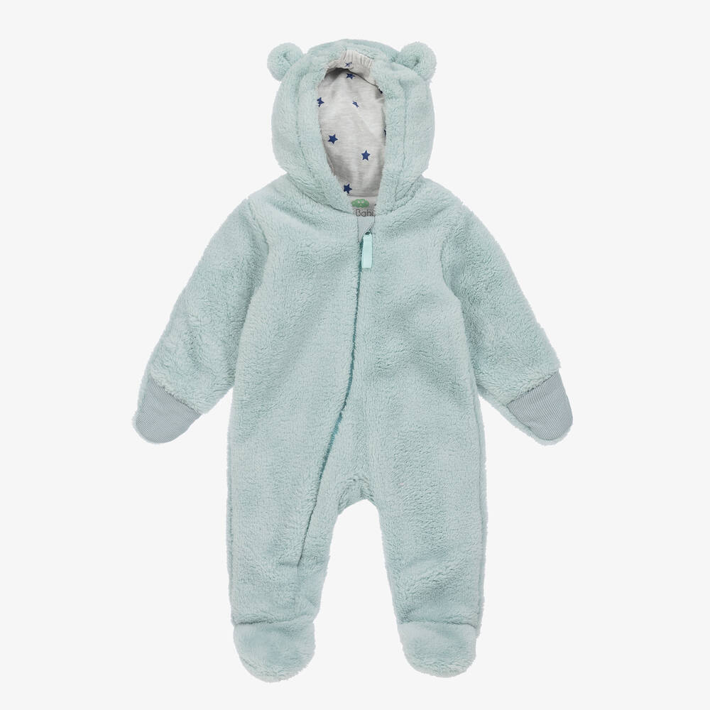 FS Baby - Green Faux Fur Hooded Baby Pramsuit | Childrensalon